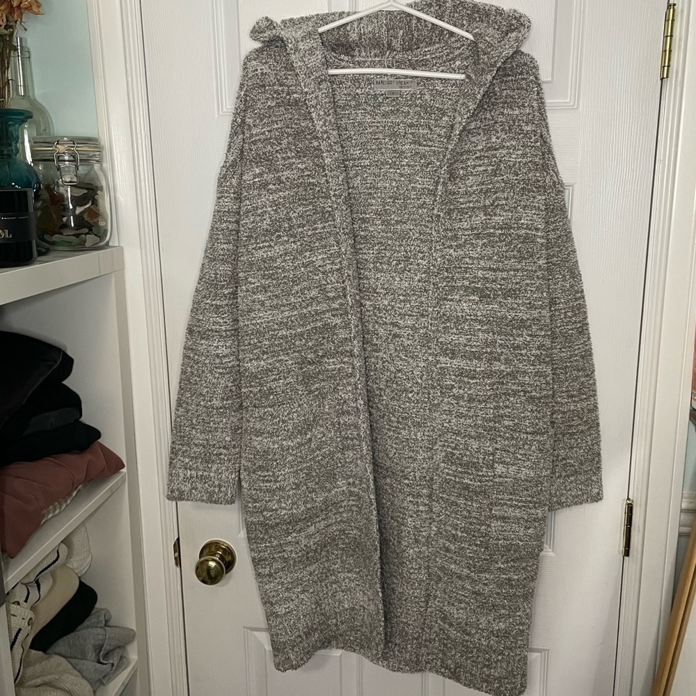 Barefoot Dreams Grey CozyChic Long Hooded Cardigan Sweater Small